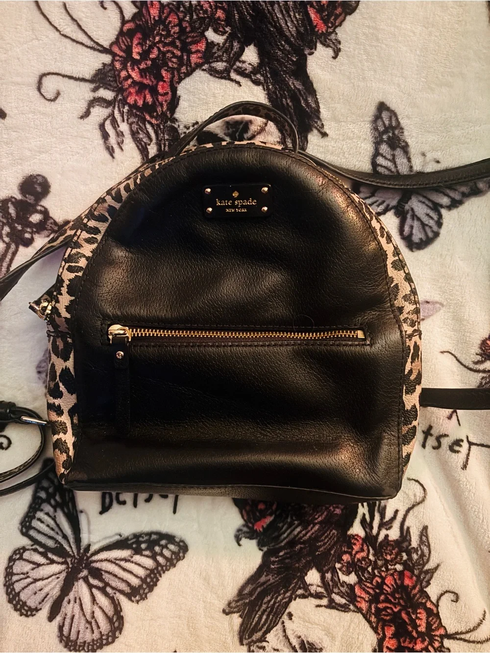 ♠️Kate Spade leopard trim backpack